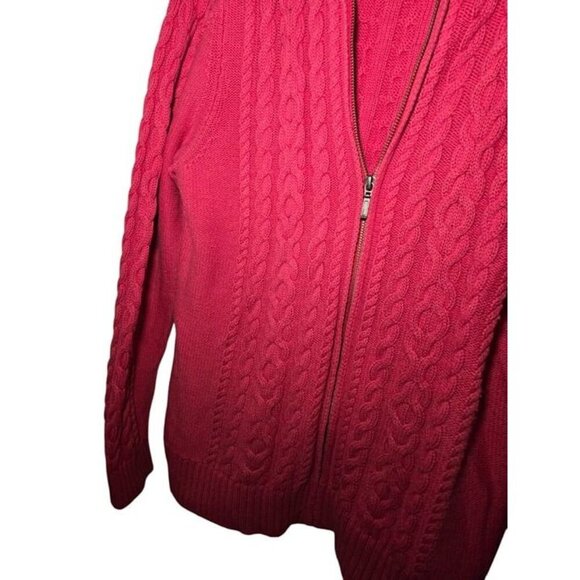 L.L. Bean Cable Knit Full Zip Sweater Women Size L Pink - Picture 3 of 5